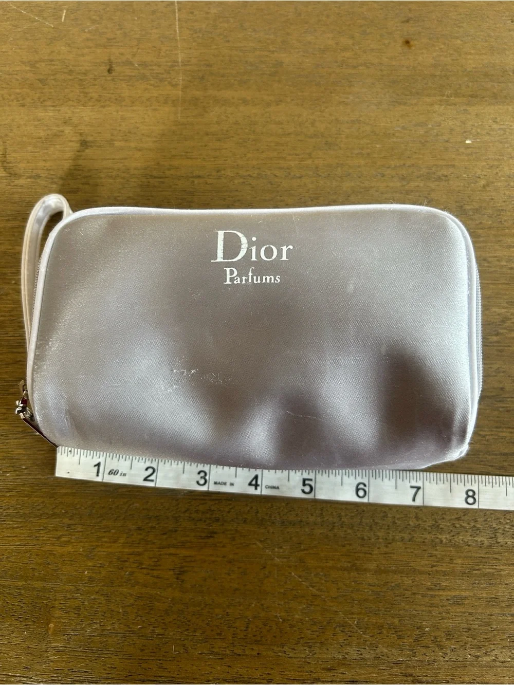 Dior Parfums Silver White Double Zip Toiletry Bag Trousse de Toilette Wristlet.